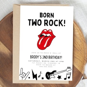 Rock and Roll Geburtstagseinladung, Born Two Rock Invite, Rock N Roll, Musik Geburtstag, Rolling Stones, bearbeitbare Vorlage, Sofortiger Download