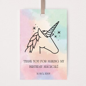Unicorn Birthday Thank You Tag, Magical Party Favor Tag, Rainbow Unicorn Birthday Party Decorations, Editable Template, Instant Download