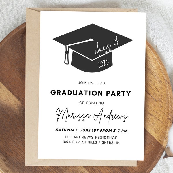 Editable Graduation Invitation, Grad Party Open House Invitation, Modern 2023 Grad Party Invitation, Editable Template, Instant Download