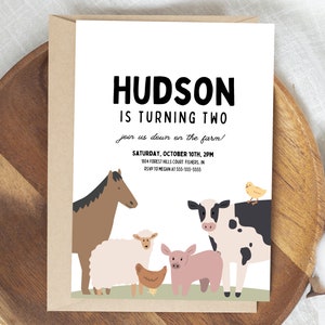 Farm Birthday Party Invitation, Barnyard Birthday Party Invite, Down On The Farm, Modern Farm Animals, Editable Invitation, Instant Download