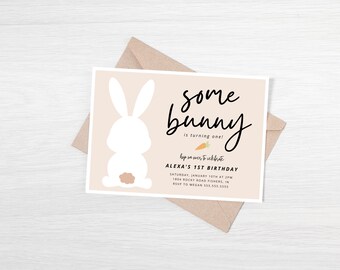 Bunny Birthday Invitation, Some Bunny Birthday Invite, Bunny First Birthday, Girl 1st Birthday Party, Editable Template, Instant Download