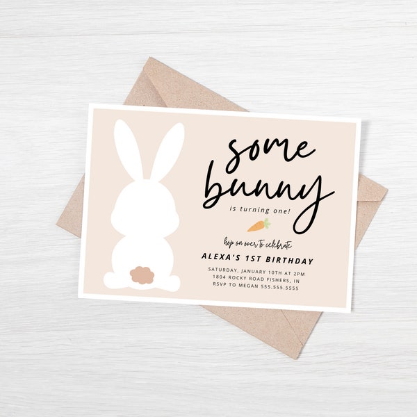 Bunny Birthday Einladung, Some Bunny Birthday Invite, Bunny First Birthday, Girl 1st Birthday Party, bearbeitbare Vorlage, Instant Download