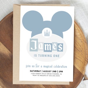 Vintage Disney Birthday Invitation, Vintage Theme Park Birthday Invite, Magic Castle Birthday, Personalized Invitation, Digital Download