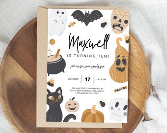Halloween Birthday Party Invitation, Pumpkin Birthday Party Invite, Fall Birthday Party Invite, Instant Download
