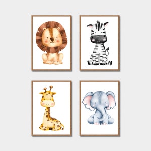 Safari Nursery Print, Safari Animal Prints, Nursery Wall Art, Safari Nursery Decor, Safari Set Of 4, Safari Wall Decor, Instant Download