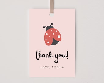 Ladybug Thank You Tag, Lady Bug Party Decor, Little Lady Birthday Decorations, Girl Birthday Party, Editable Template, Instant Download