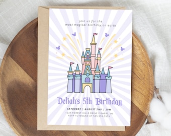 Vintage Disney Birthday Invitation, Vintage Theme Park Birthday Invite, Magic Castle Birthday, Editable Template, Instant Download