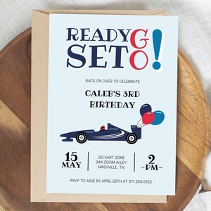 Race Car Birthday Invitation, Vintage Race Car Invite, Too Fast, First Birthday, Car Birthday Invite, Boy Birthday Party, Instant Download
