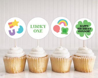 Lucky One Cupcake Toppers, Glücksbringer Party Dekorationen, St. Patricks Day Dekor, Lucky Seven Dekorationen, bearbeitbar Instant Download