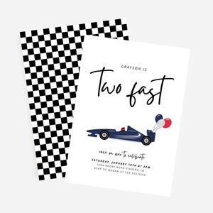 Two Fast Birthday Invitation, Race Car Invitation, Race Car Birthday Invite, Second Birthday, Editable Template, Instant Download