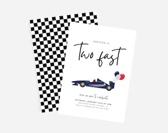 Two Fast Birthday Invitation, Race Car Invitation, Race Car Birthday Invite, Second Birthday, Editable Template, Instant Download