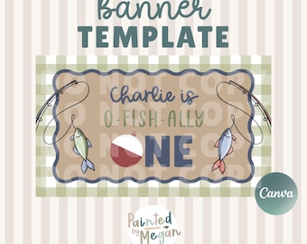 O-Fish-Ally One Banner Template, Fish Birthday Banner Template, Canva Banner Template, Painted Sign, Editable Digital Download