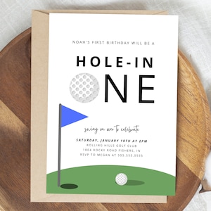 Golf First Birthday Invitation, Hole in One Invitation, Sport Birthday Invite, Hole-in-One Party, Editable Template, Instant Download