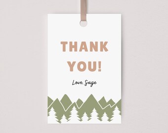 Ein glücklicher Camper Danke Tag, Camping erster Geburtstag Party Favor Tag, moderne Mädchen Camp Party Dekor, bearbeitbare Vorlage, sofortiger Download
