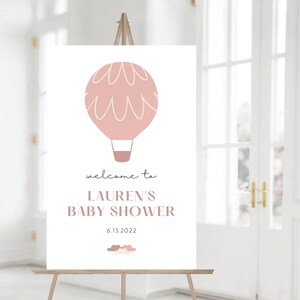 Editable Pink Hot Air Balloon Baby Shower Welcome Sign, Instant Download Template, Hot Air Balloon Baby Shower Decorations