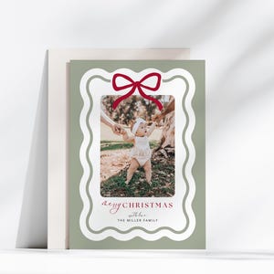 Moderne vakantie fotokaartsjabloon, strik Merry Christmas Card, vakantie fotokaart, Sint-jakobsschelp bewerkbare sjabloon, Instant Download