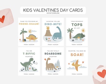 Kids Dinosaur Valentines Day Cards, Printable Valentines Day Tags, Kid Vday Dinosaur Tag, Modern Dino Valentines, Editable Instant Download