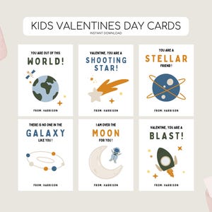 Cartes de Saint Valentin espace enfants, étiquettes imprimables Saint Valentin, étiquette astronaute Kid Vday, espace moderne Saint Valentin, téléchargement immédiat modifiable