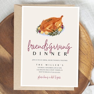 Friendsgiving Dinner Invitation Template, Editable Thanksgiving Invitation, Friendsgiving Dinner Invite, Editable Template, Instant Download