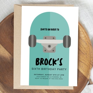 Skateboard Birthday Invitation, Skater Birthday Invite, Modern Skate Board Party, Editable Template, Instant Download