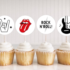 Rock and Roll Cupcake Toppers, Rock N Roll Cupcake Toppers, Rocker Birthday Decorations, Music Birthday, Rolling Stones, Instant Download
