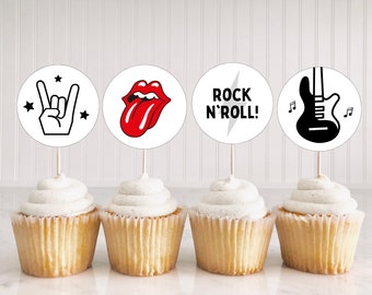 Rock and Roll Cupcake Toppers, Rock N Roll Cupcake Toppers, Rocker Birthday Decorations, Music Birthday, Rolling Stones, Instant Download