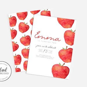 Apple Birthday Party Invitation, Apple Of Our Eye Birthday Party Invite, Fall Birthday, Editable Invitation, Instant Download