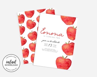 Apple Birthday Party Invitation, Apple Of Our Eye Birthday Party Invite, Fall Birthday, Editable Invitation, Instant Download