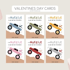 Kinder Monster Truck Valentinstag Karten, druckbare LKW Valentinstag Tags, moderne Monster Truck Valentinstag Tags, bearbeitbare Sofort Download