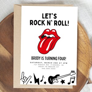Rock and Roll Birthday Invitation, Rocker Birthday Invite, Rock N Roll, Music Birthday, Rolling Stones, Editable Template, Instant Download