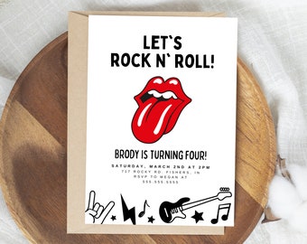 Rock and Roll Birthday Invitation, Rocker Birthday Invite, Rock N Roll, Music Birthday, Rolling Stones, Editable Template, Instant Download