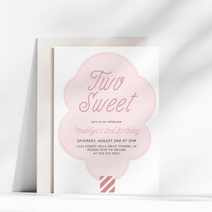 Two Sweet Cotton Candy Birthday Invitation, Cotton Candy Birthday Party Invite, Two Sweet, Cotton Candy, Editable Template, Instant Download