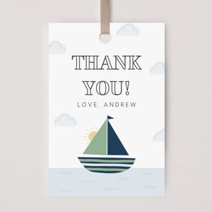 Sailboat Birthday Thank You Favor Tags, Nautical Birthday Party Decorations, Anchors Away, Boat Birthday Party, Editable Instant Download