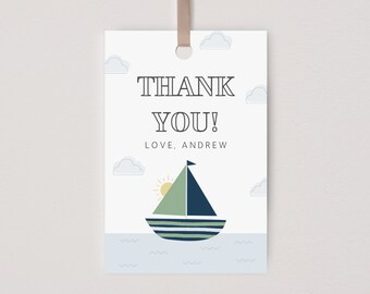 Zeilboot verjaardag dank u gunst Tags, nautische verjaardagsfeestje decoraties, ankers weg, boot verjaardagsfeestje, bewerkbare Instant Download