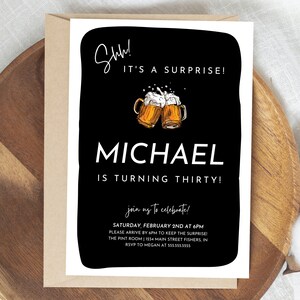 Surprise Birthday Party Invitation, Beer Surprise Party Invite, 30th Adult Birthday Invite, Editable Template, Instant Download