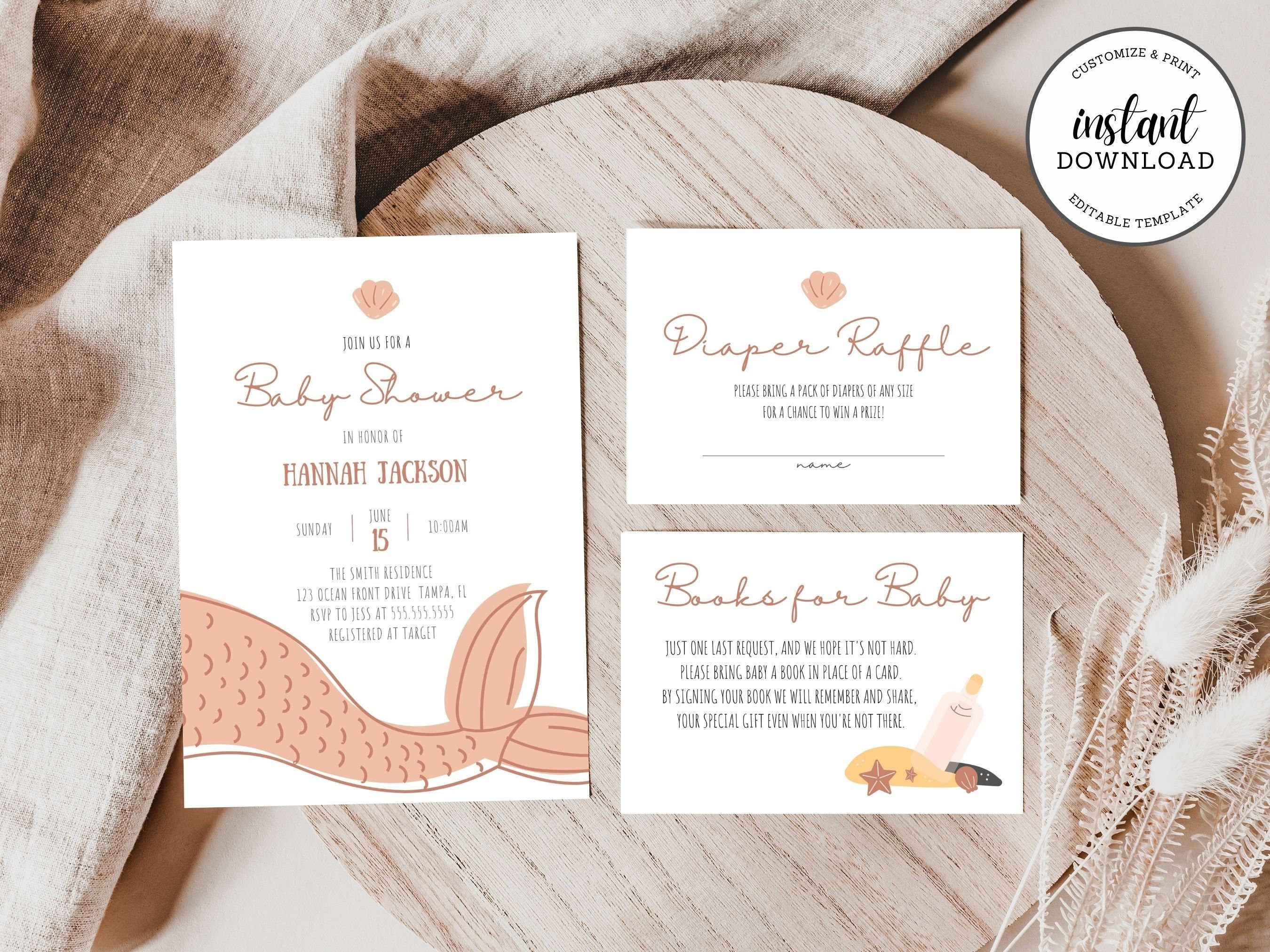 Mermaid Baby Shower Invitation Instant Download Under The Sea Baby Shower Editable Text Printable Mermaid Under The Sea