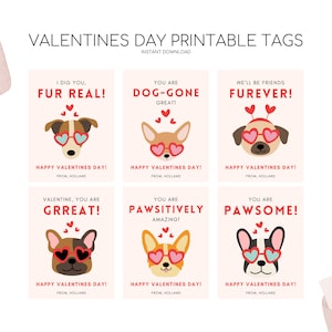 Cartes de Saint-Valentin pour chien, étiquettes imprimables pour la Saint-Valentin, médaille pour chien Kid Vday, Saint-Valentin moderne pour chien, carte pour chiot, téléchargement immédiat modifiable