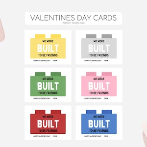 キッズ ビルディング ブロック バレンタインデー カード、印刷可能なバレンタインデー タグ、男の子用ブロック カード、レンガ バレンタイン タグ、編集可能な即時ダウンロード
