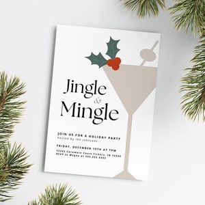 Modern Holiday Party Invitation, Christmas Party, Cocktail Party Invite, Jingle and Mingle, Editable Template, Instant Download