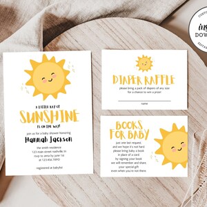 Sunshine Baby Shower Invitation, Sun Baby Shower Invite, Little Ray of Sunshine, Instant Download