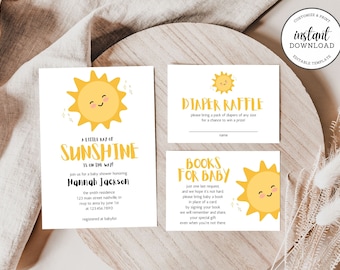 Sunshine Baby Shower Einladung, Sun Baby Shower Invite, Little Ray of Sunshine, Instant Download