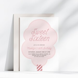 Sweet Sixteen Cotton Candy Birthday Invitation, Cotton Candy Birthday Party, Sweet 16 Cotton Candy, Editable Template, Instant Download