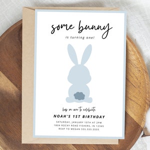 Bunny Birthday Invitation, Some Bunny Birthday Invite, Bunny First Birthday, Boy 1st Birthday Party, Editable Template, Instant Download