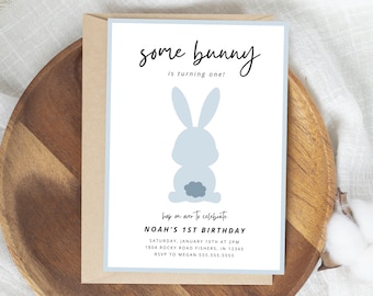Bunny Birthday Invitation, Some Bunny Birthday Invite, Bunny First Birthday, Boy 1st Birthday Party, Editable Template, Instant Download