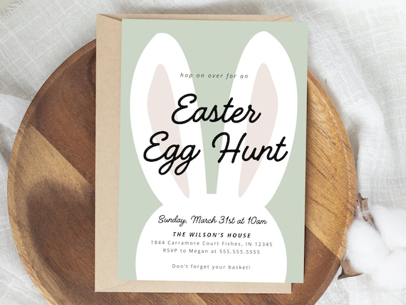 Easter Egg Hunt Invitation, Modern Easter Egg Invite, Egg Hunt, Easter Invitation, Bunny Invitation, Editable Template, Instant Download