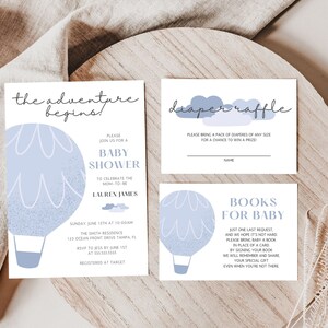 Balloon Baby Shower Invitation, Printable Hot Air Balloon Themed Party Invite Set, Instant Download