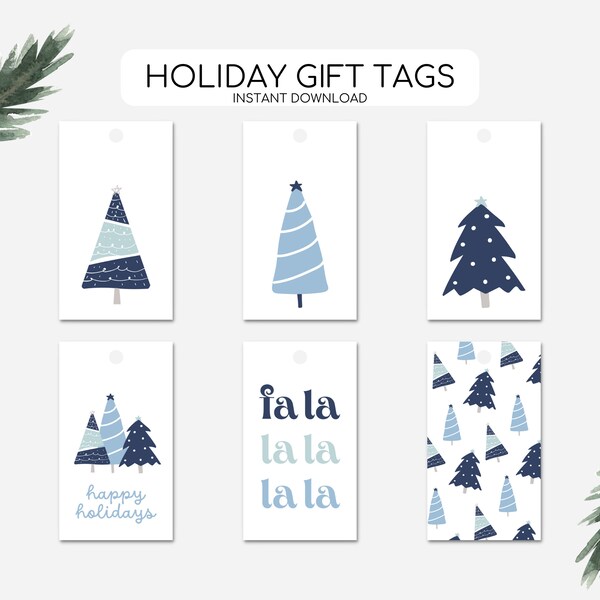 Christmas Gift Tags, Printable Christmas Tags, Holiday Gift Tags, Blue Holiday Tags, Falalalala Gift Tag, Instant Download