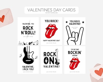 Rock and Roll Valentines Day Cards, Printable Valentine Tags, Kid Vday Rock N Roll Tag, Modern Rocker Valentines, Editable Instant Download