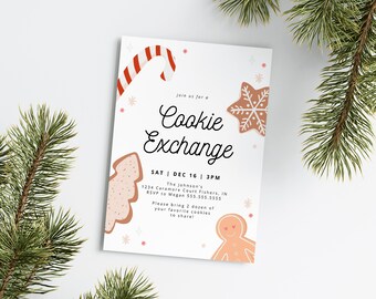 Christmas Cookie Exchange Party Invitation, Holiday Cookie Party Invite, Cookie Exchange, Editable Template, Instant Download