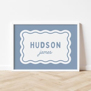 Impresión digital con nombre personalizado, arte de pared imprimible con nombre, impresión con nombre para sala de juegos para niñas y niños, impresión con inicial para habitación infantil, arte con nombre festoneado